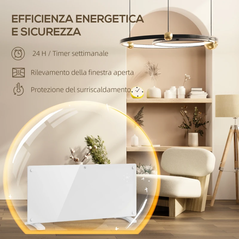 HOMCOM Riscaldatore a Convezione 2000W a Temperatura Regolabile con Telecomando e Timer, 87x21.5x44.5 cm, Bianco