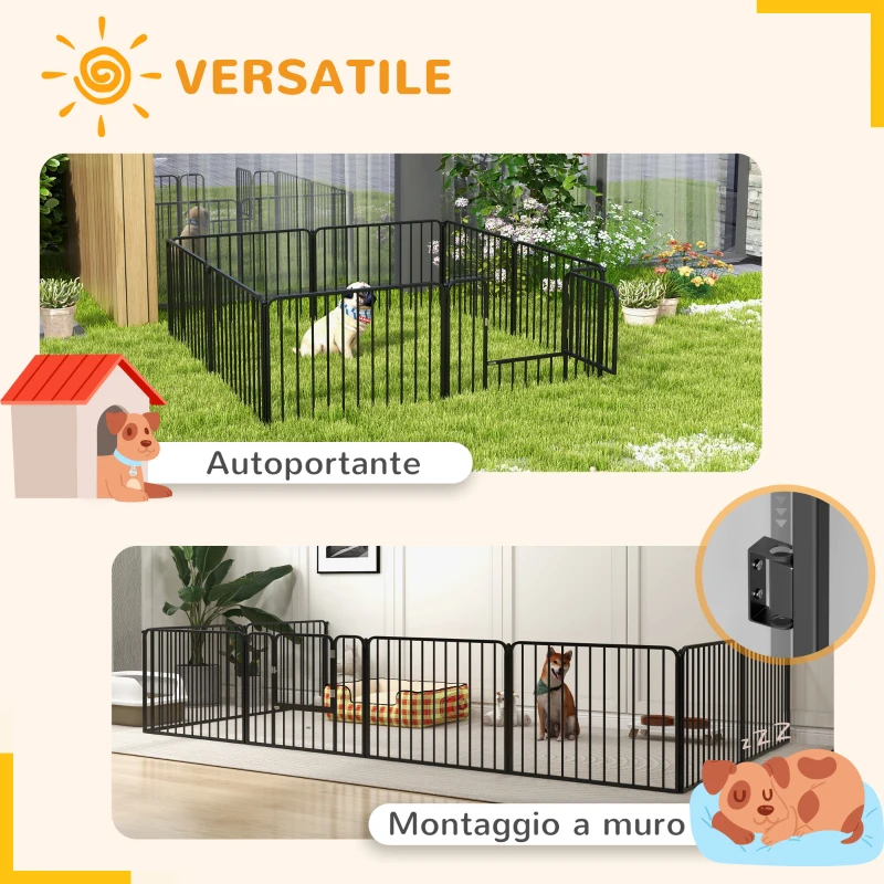 PawHut Recinto per Cani a 8 Pannelli Modulabili da Interno ed Esterno, in Acciaio, 164x164x60 cm, Nero