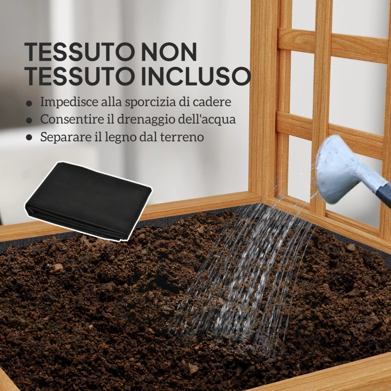 Outsunny Fioriera con Traliccio per Rampicanti con Foro di Drenaggio e Fodera, in Legno, 40x40x120 cm, Marrone