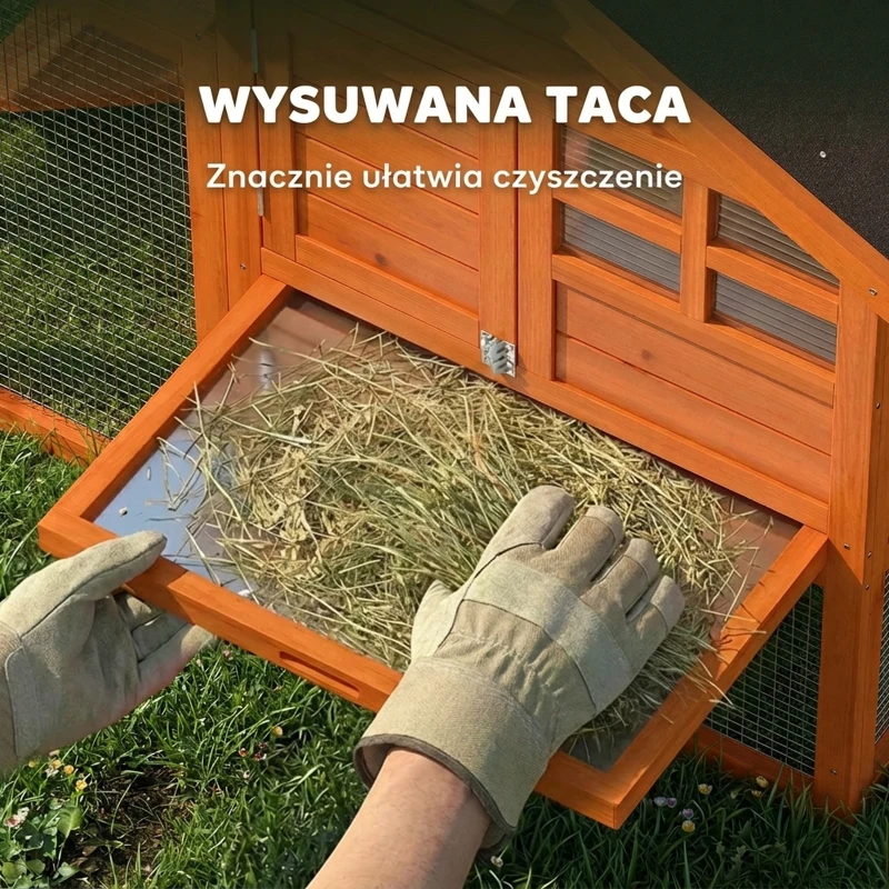 PawHut Domek dla królików 2 poziomy, drewniany domek z wodoodpornym dachem asfaltowym, wybieg, rampa, drzwi, 123,5 x 62,6 x 92,5 cm, pomarańczowy