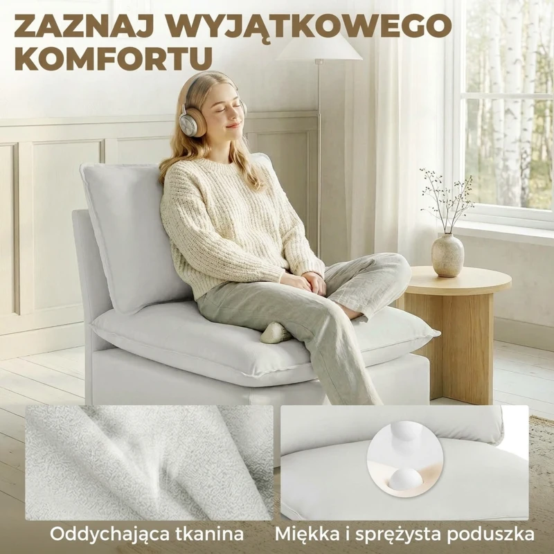 HOMCOM Fotel akcentowy, nowoczesny fotel Leathaire z szerokim i głębokim siedziskiem, grube poduszki, łatwy montaż, szary