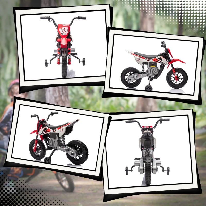 AIYAPLAY Moto Elettrica per Bambini con Rotelle e Indicatore di Carica, in PP e Metallo, 109.5x60x72.5 cm, Rosso
