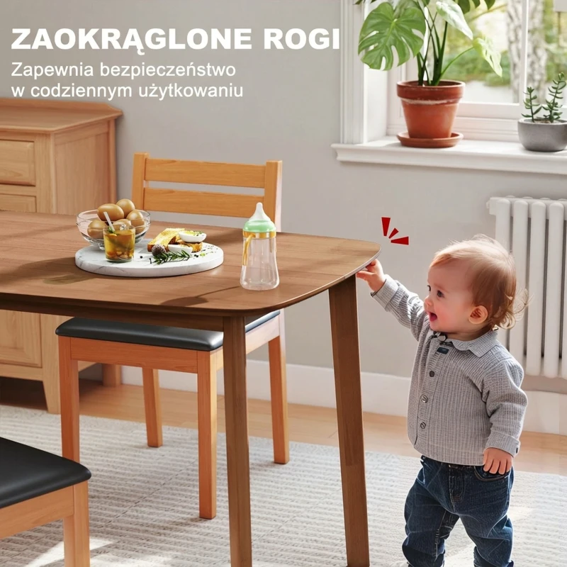 HOMCOM 150 cm Rectangular Dining Table, Rustic Kitchen Table with Solid Wood Frame and Large Tabletop for Dining Room, Living Room, Home Office, Light Brown