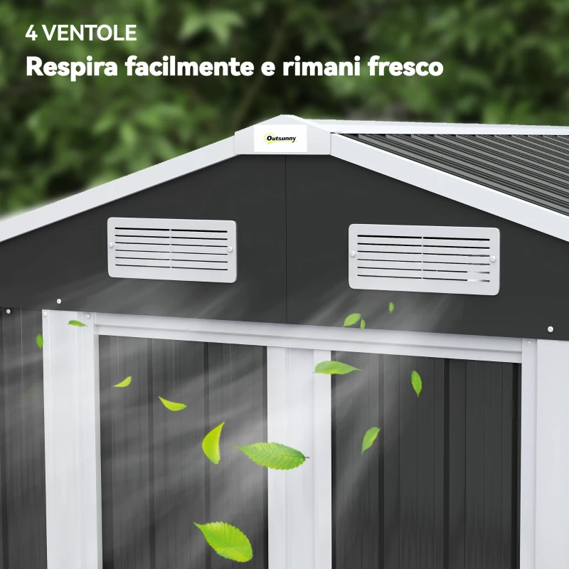 Outsunny Capanno da Giardino in Acciaio con 2 Porte Scorrevoli, Nero, 2,6 m²