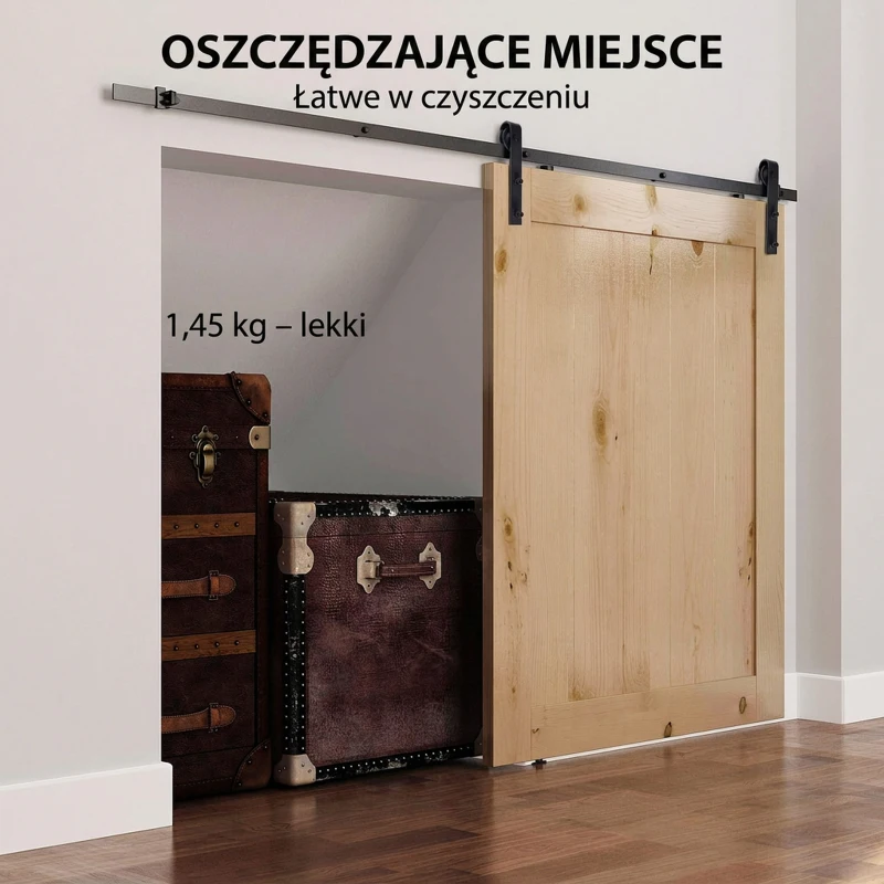 HOMCOM Zestaw szyn przesuwnych do drzwi, do 90 kg, stal węglowa, 200 cm, czarny, w zestawie narzędzia