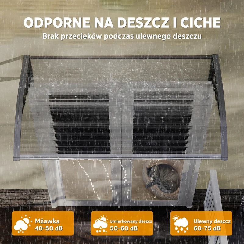 Outsunny Daszek nad drzwi, ochrona przed deszczem, wiatrem i gradem, poliwęglan, aluminiowe wsporniki, 110 x 60 x 18 cm, szary