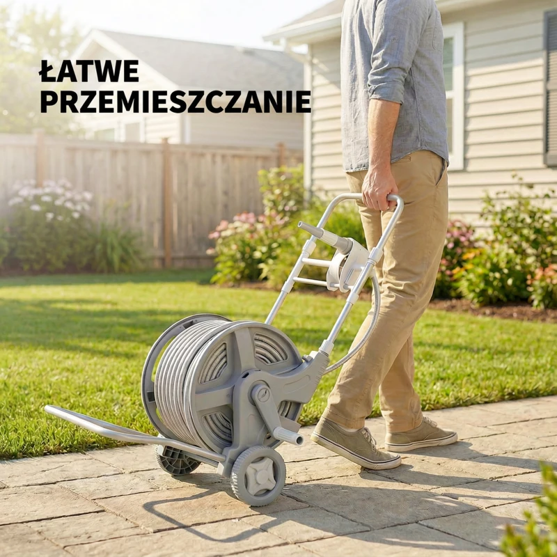 Outsunny Wózek na wąż 45 m z bębnem, 2 tryby spryskiwania, adapter, korba, 2 koła, 45 x 44 x 78 cm, szary