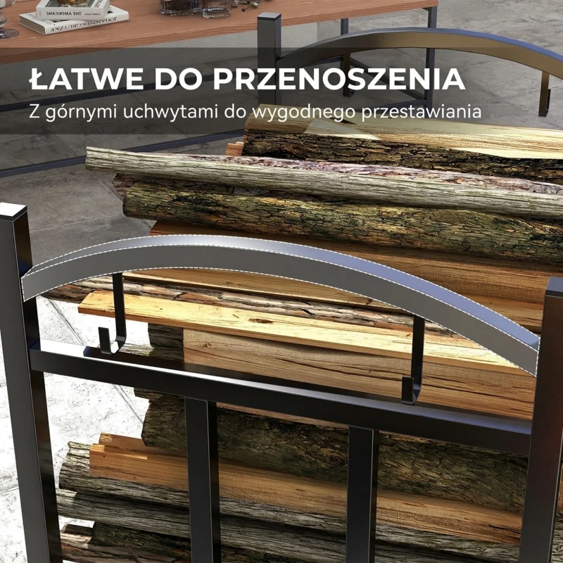 Stojak na drewno kominkowe Outsunny, wewnętrzny, 46 x 32 x 126 cm, 3 poziomy, z 4 hakami, uchwytami, czarny metal