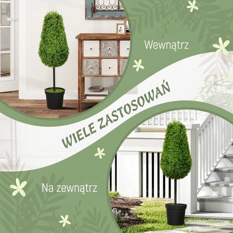 HOMCOM Set of 2 Decorative Artificial Plants, 90cm UV Resistant Faux Teardrop-Shaped Plant with Plastic Pot and Flocking, Fake Trees for Indoor Outdoor Decor, Green