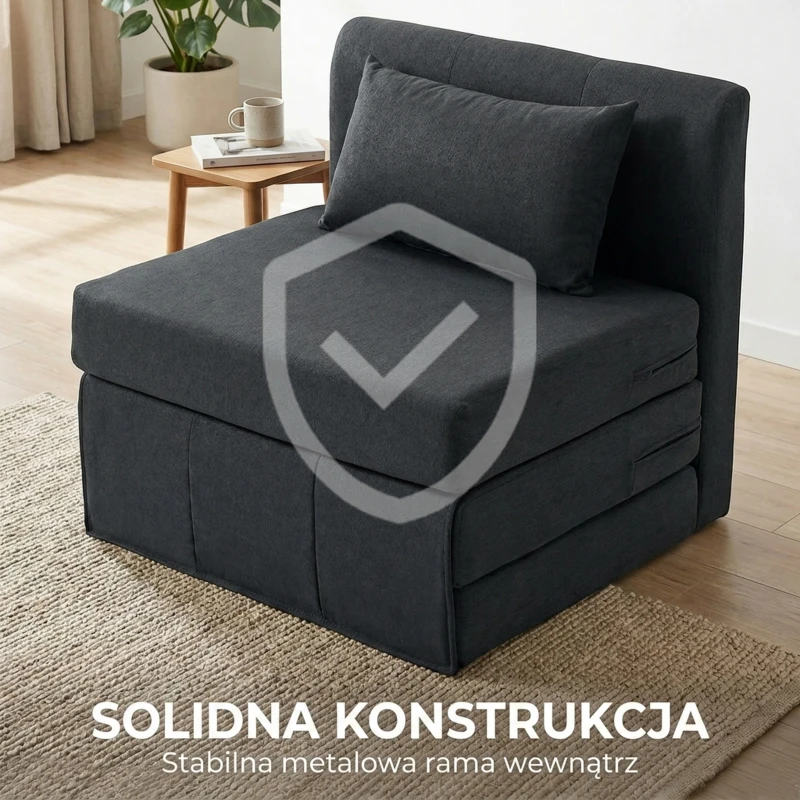 HOMCOM 2-w-1 Rozkładany fotel podłogowy z tkaniną o strukturze lnu, rozkładane łóżko dla gości, składany fotel podłogowy, ciemnoszary