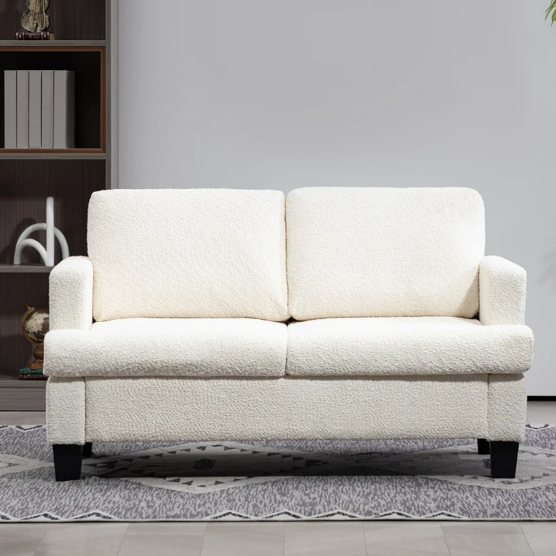 HOMCOM Divano 2 Posti Moderno in Ciniglia con Cuscini Rimovibili e Lavabili, 138x70x80 cm, Bianco Crema
