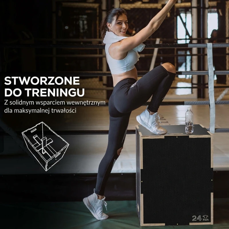 SPORTNOW Plyo-Box/Sprungbox, solidna, 61 x 51 x 41 cm, czarny, uchwyt 10x3,5 cm, do 120 kg
