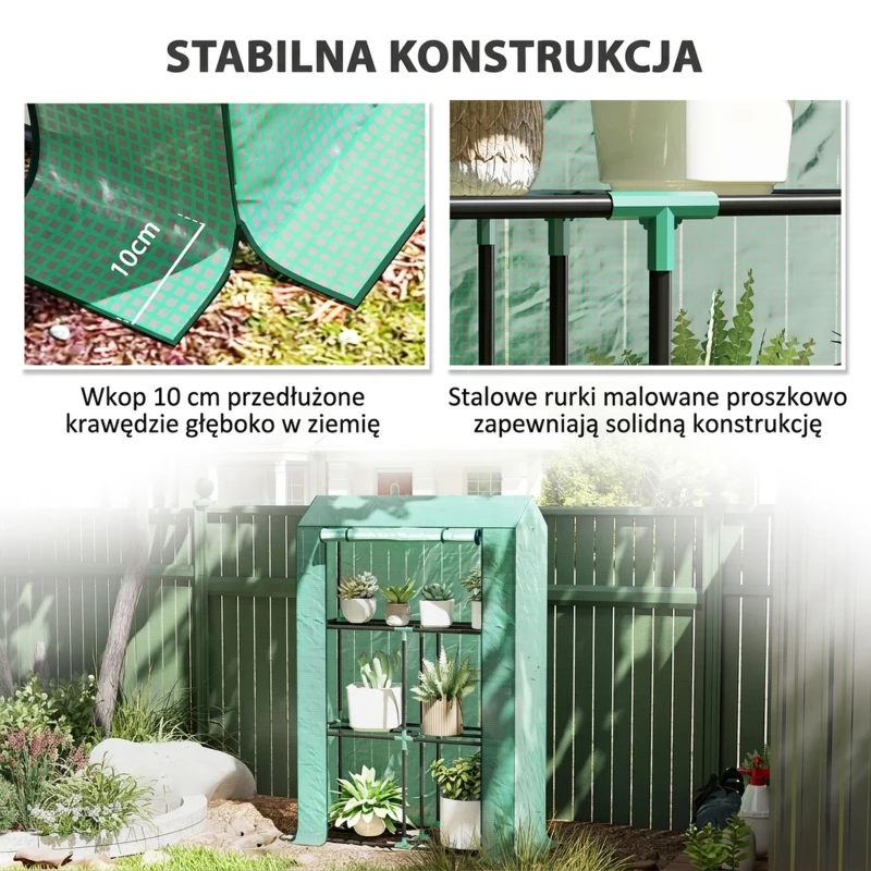 Szklarnia z półkami, rolowane drzwi, stalowa, zimowa