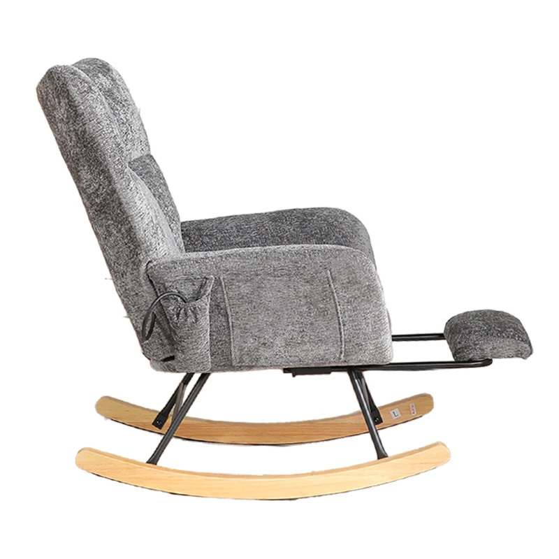 Fauteuil à bascule, coussins gonflables réglables, dossier haut, repose-pieds et rangement latéral, 63x92x89 cm, Gris foncé