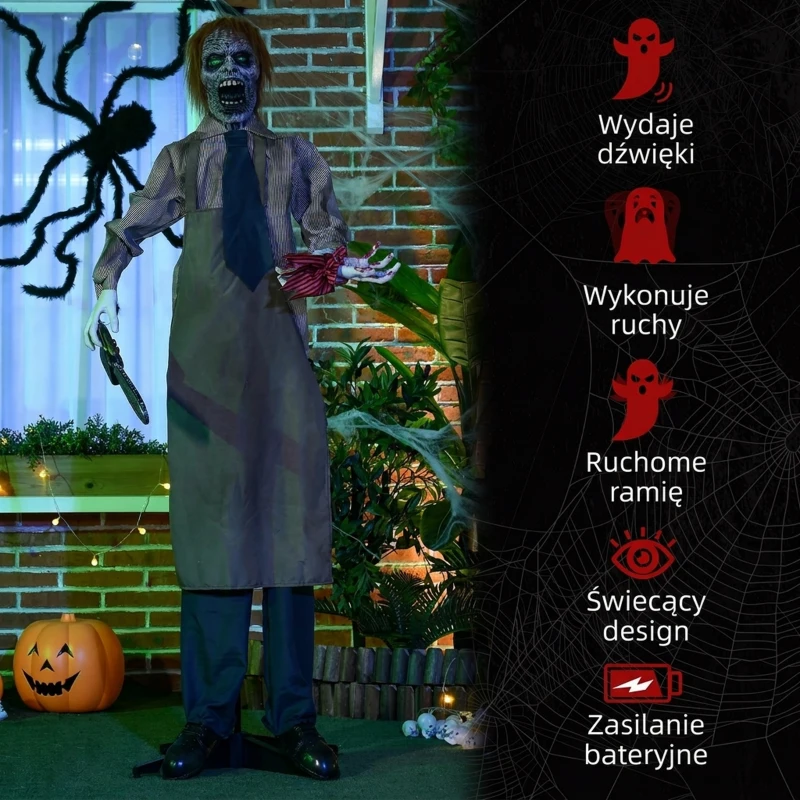 Dekoracja Halloween 170cm Morderca z piłą, ruchome ramiona