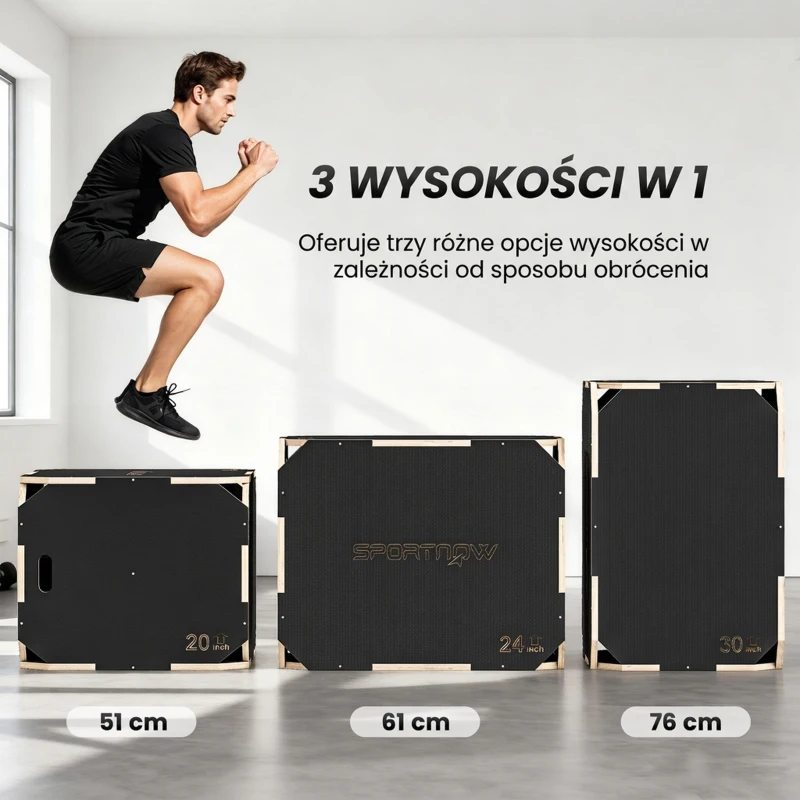 SPORTNOW 3-w-1 Plyo-Box, skrzynia do skoków z otworami na uchwyty, do treningu w domu i na zewnątrz, 3 wysokości skoków, drewno, czarny