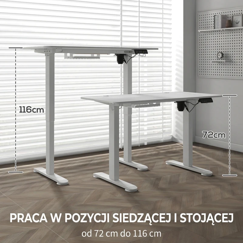 Biurko elektryczne regulowane 120x60cm, białe, Vinsetto
