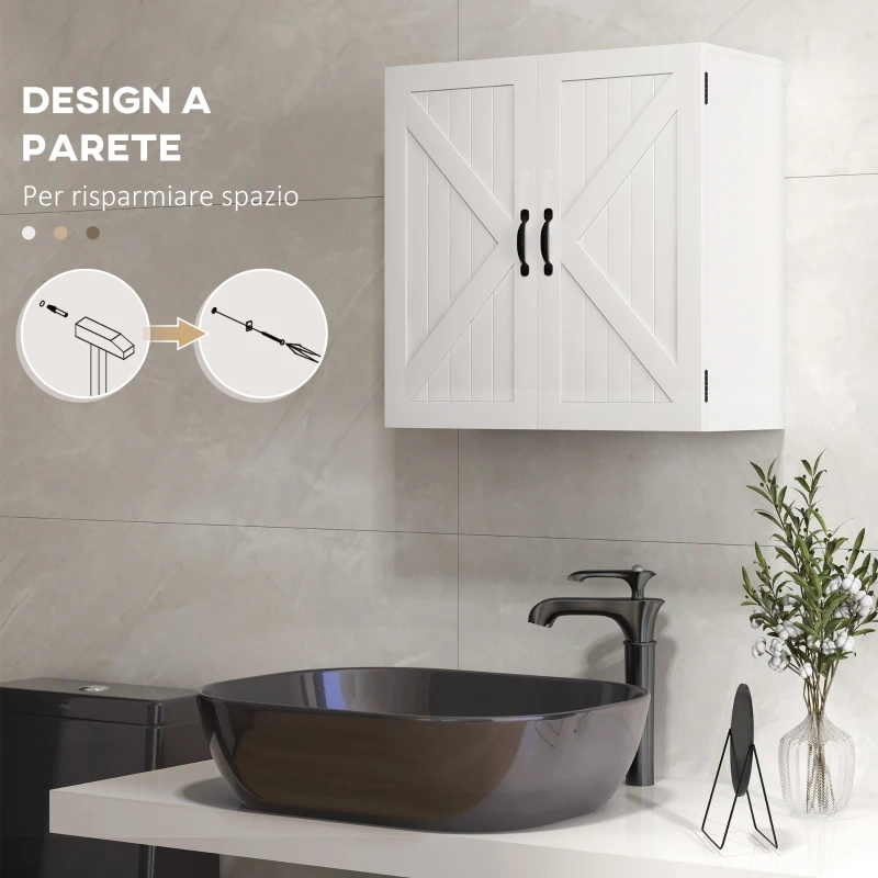 kleankin Armadietto Pensile Bagno in Legno Stile Country con Ripiano Regolabile, 60x30x60cm, Bianco