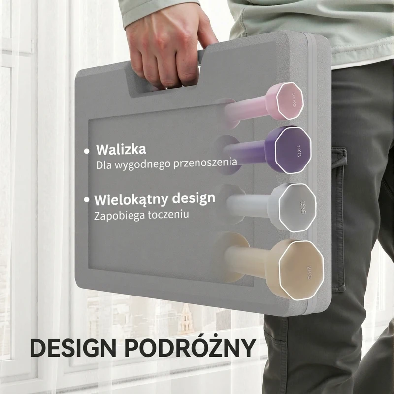 HOMCOM Zestaw hantli 4 pary 0,5kg-10kg z walizką, hantle żeliwne, hantle hexagonalne