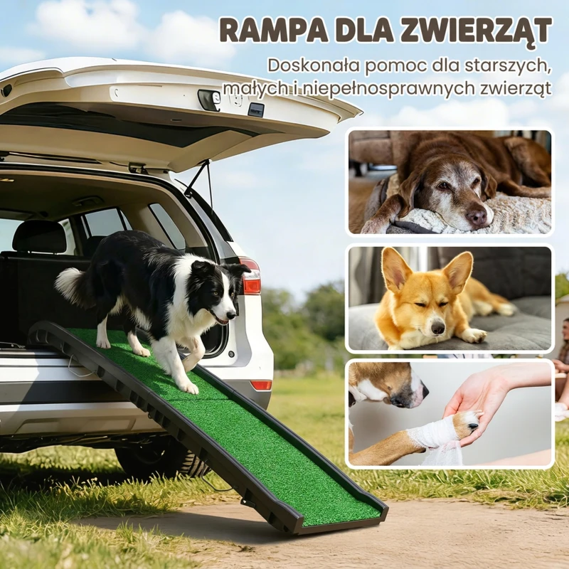 PawHut Rampa dla psa składana, antypoślizgowa pomoc do bagażnika, dla zwierząt do 90 kg, 155x38,5x15,5 cm, czarna