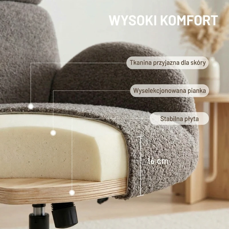 HOMCOM Obrotowy fotel z podnóżkiem, regulowany fotel akcentowy z regulowanym zagłówkiem, funkcja bujania, Szary