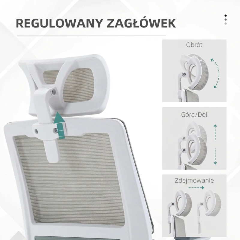 Vinsetto Ergonomiczne Krzesło Biurowe, Regulowana Podgłówka, 58 x 61 x 119 cm, Szary