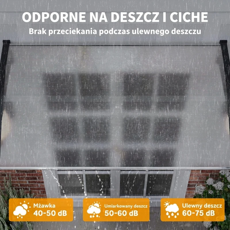 Daszek Outsunny do drzwi wejściowych, zadaszenie 90 x 150 cm, dach z poliwęglanu, półkolisty daszek z ochroną UV, ochrona przed słońcem i deszczem na zewnątrz, Biały
