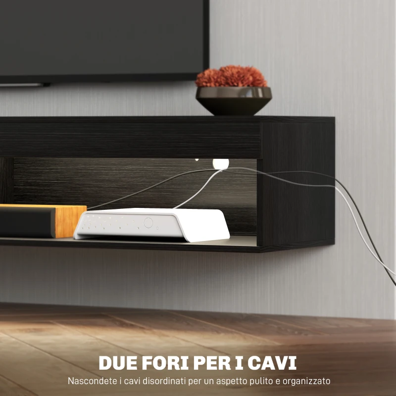 HOMCOM Mobile Contenitore Sospeso con Luci LED a 16 Colori e Telecomando, 180x40x30 cm, Nero