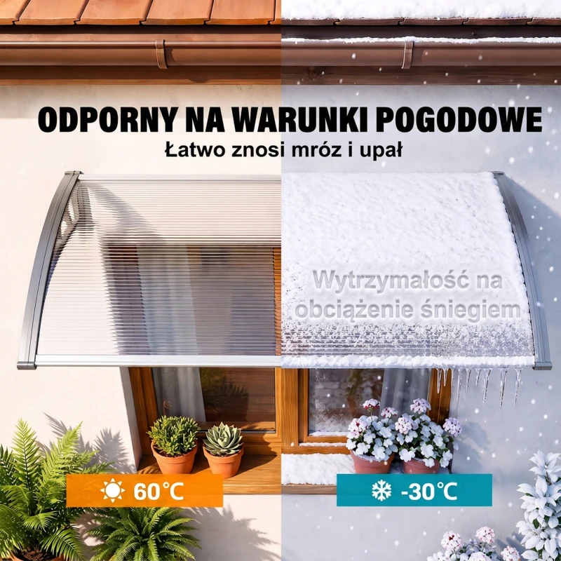 Outsunny Daszek nad drzwi, ochrona przed deszczem, wiatrem i gradem, poliwęglan, aluminiowe wsporniki, 110 x 60 x 18 cm, szary