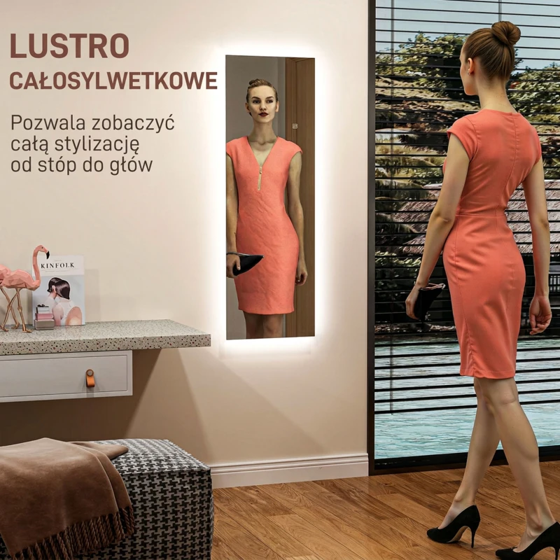 HOMCOM Lustro stojące 40 x 120 cm z LED, lustro ścienne