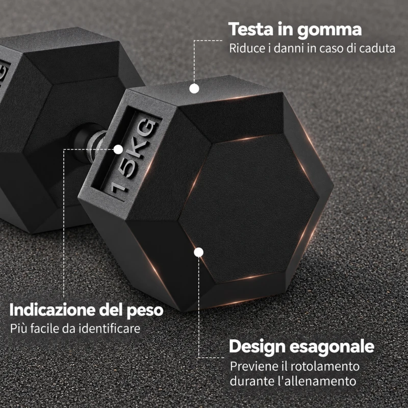 HOMCOM Manubrio 15 kg Esagonale con Impugnatura Antiscivolo, in Acciaio e Gomma, Ø15.5 x 33.6 cm, Nero