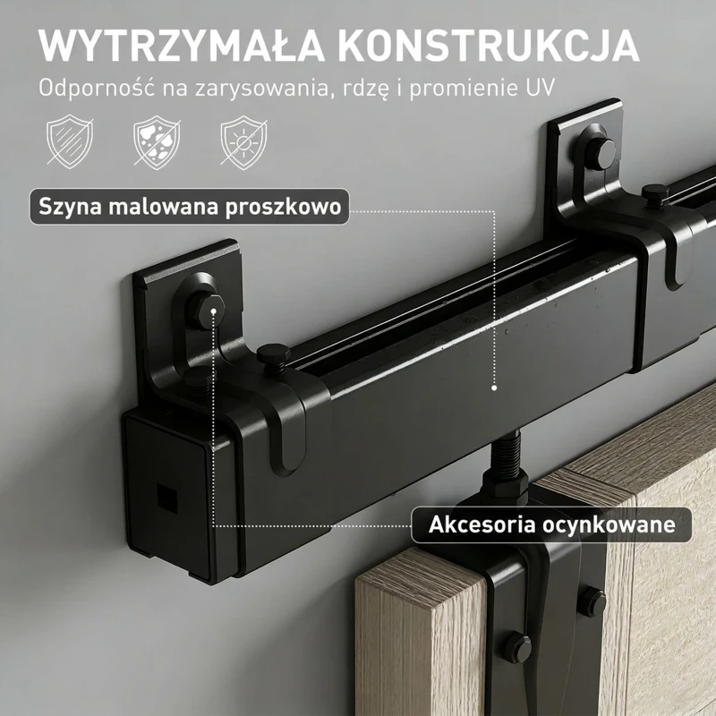 HOMCOM Wytrzymały zestaw do drzwi przesuwnych 183 cm czarny do jednoskrzydłowych drzwi