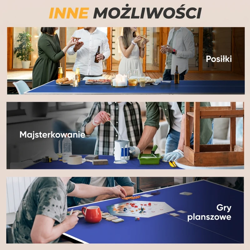 SPORTNOW Stół do tenisa stołowego, składany, w zestawie 2 rakietki, 3 piłeczki, siatka, do wnętrz, metalowa konstrukcja, 274x152x76 cm, niebieski