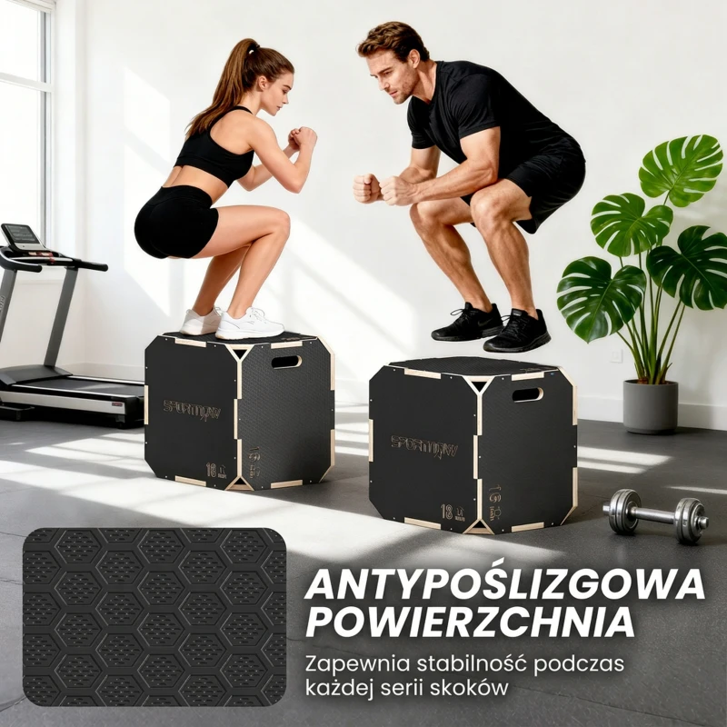 SPORTNOW Skrzynia Skoków, bez Ostrych Kantów, Sklejka, Regulowana Wysokość, Uchwyty Boczne, Czarna