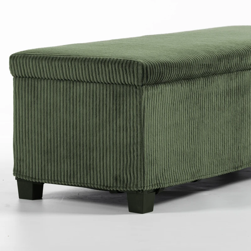HOMCOM Banc de Rangement, Bout de Lit en Velours Côtelé avec Couvercle, pour Salon, Chambre, Entrée, 112x42x40 cm, Vert Clair