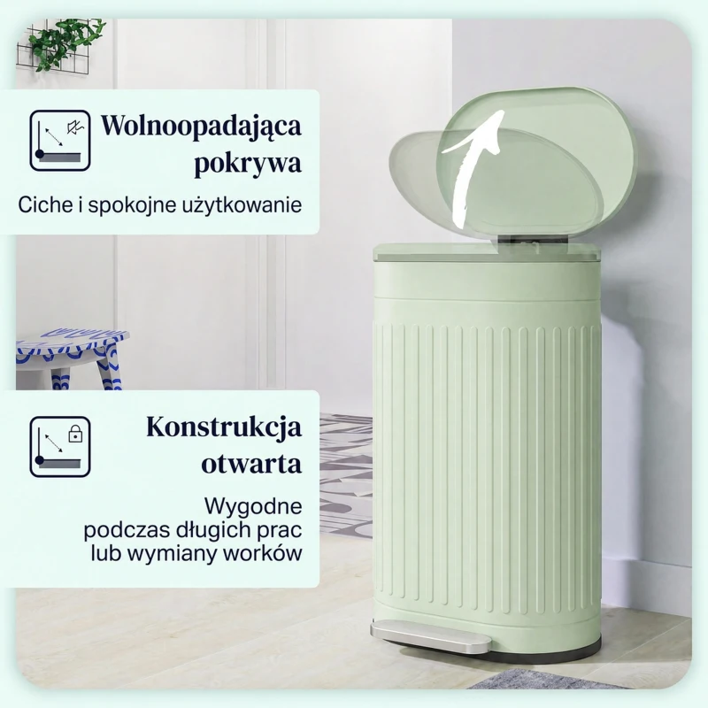 HOMCOM Kosz na Śmieci 30L Pedałowy z Pokrywą, Wyjmowanym Wewnętrznym Pojemnikiem i Systemem Soft-Close, 36,5 x 31,2 x 60,8 cm, Zielony