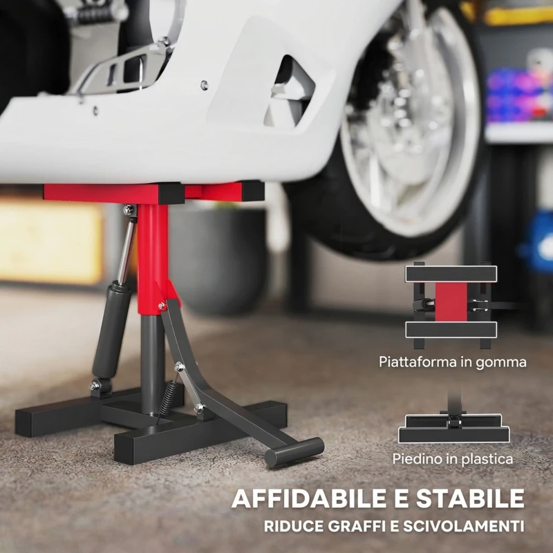 HOMCOM Cavalletto Alzamoto in Acciaio Capacità 150kg, Altezza Regolabile e Piano Antiscivolo, Rosso