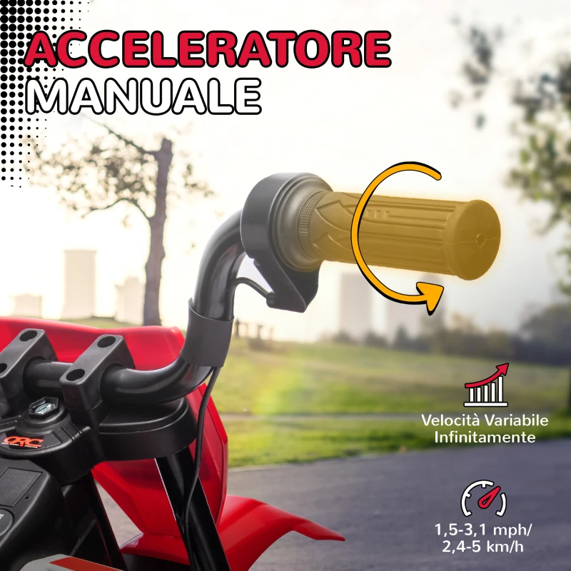 AIYAPLAY Moto Elettrica per Bambini con Rotelle e Indicatore di Carica, in PP e Metallo, 109.5x60x72.5 cm, Rosso