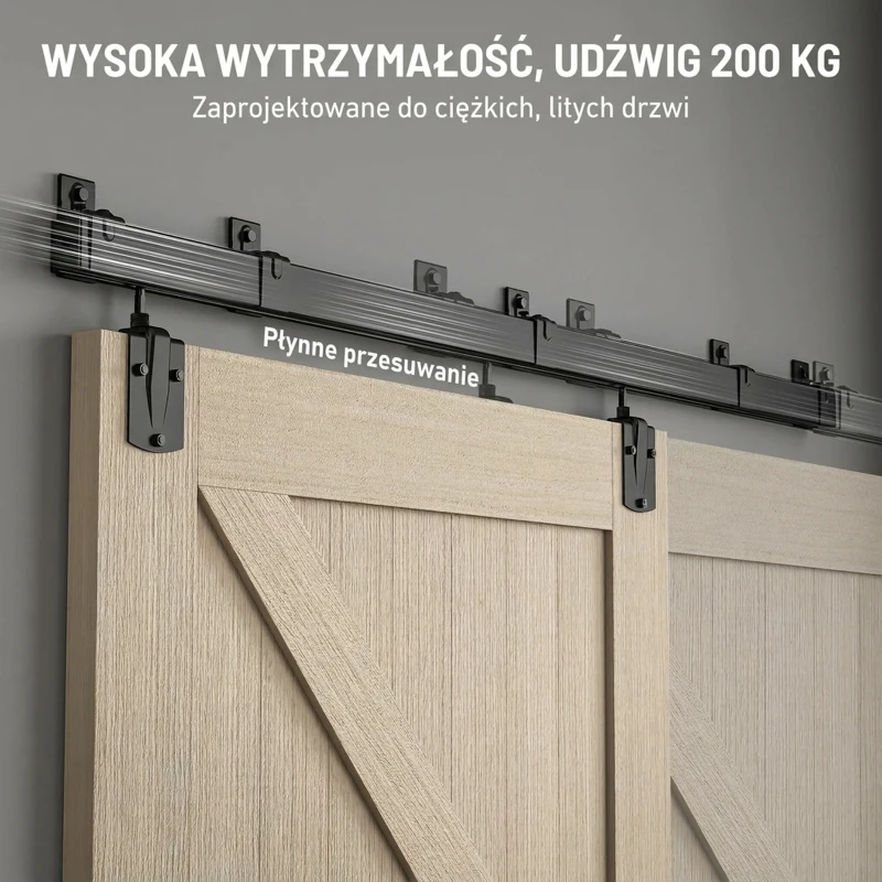 HOMCOM Wytrzymały zestaw do drzwi przesuwnych 183 cm czarny do jednoskrzydłowych drzwi