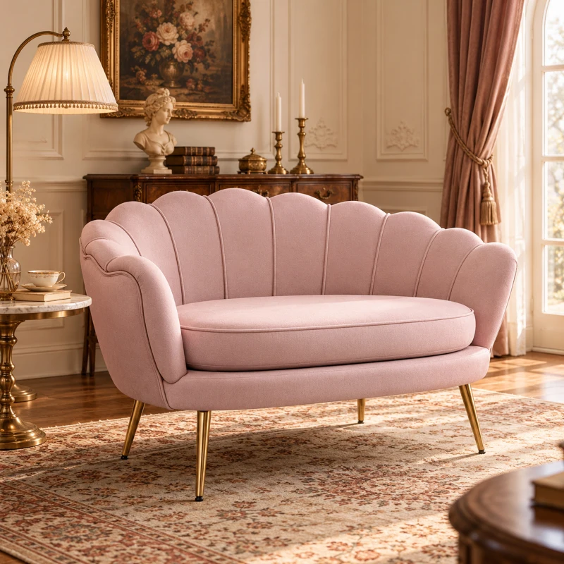 HOMCOM Divano 2 Posti in Velluto con Schienale a Conchiglia, 130x77x77cm, Rosa