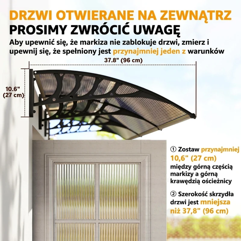 Outsunny Zadaszenie do drzwi/fenestrów, odporne na warunki atmosferyczne, brązowe, aluminiowe wsporniki/poliwęglan, 303x96x27 cm, czarne