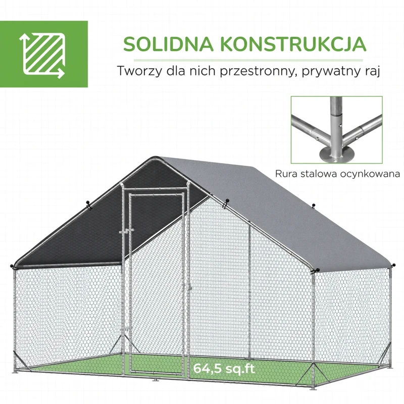 Kurnik z wolierą stalową, 300 x 200 x 200 cm, dla kur