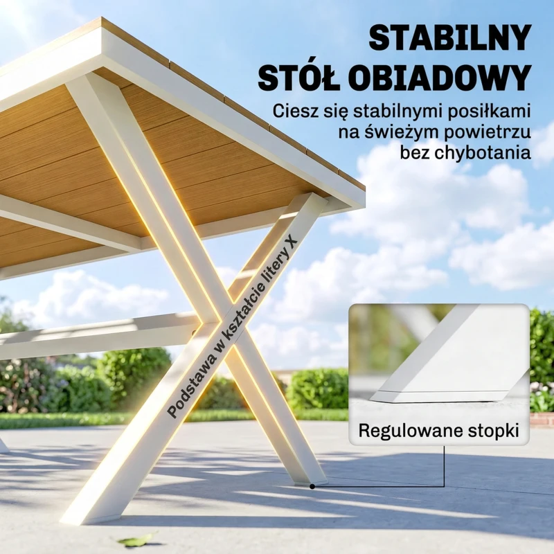 Outsunny Zestaw Mebli Ogrodowych 7-częściowy Stół z 6 Stapelowymi Krzesłami Drewnopodobne Aluminium Teak