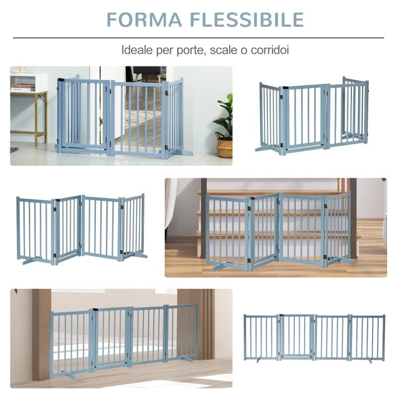 PawHut Cancellino Pieghevole per Cani Taglia Piccola/Media con 4 Pannelli in Legno e Porta, 237.5x36x80 cm, Grigio