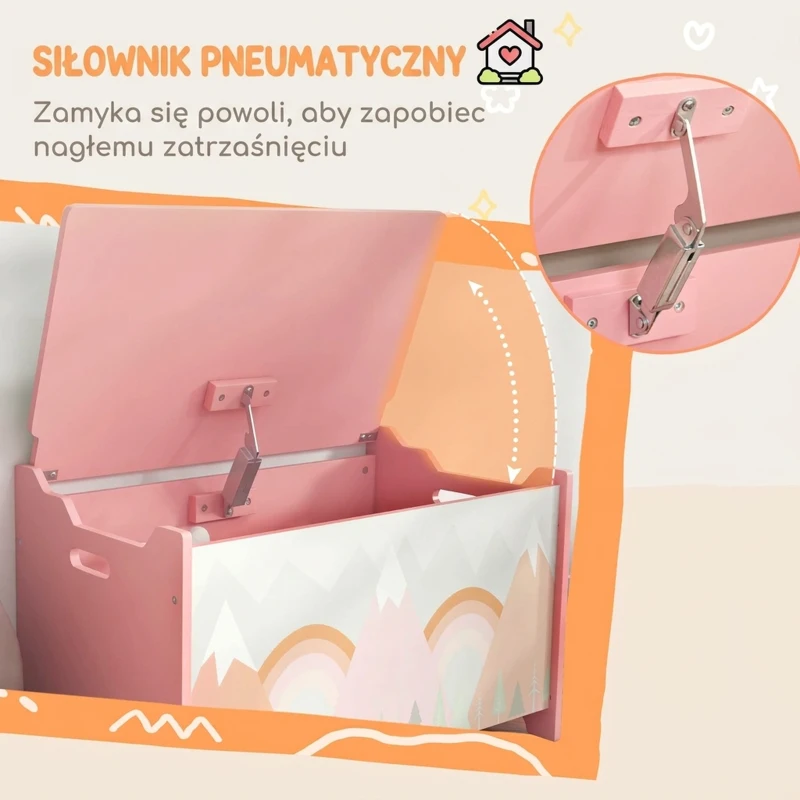 ZONEKIZ Skrzynia na zabawki, pudełko z otwieraną pokrywą, zawias bezpieczeństwa, urocze zwierzęce wzory, uchwyt, miejsce do przechowywania zabawek w pokoju dziecięcym, 60x37x39 cm, Różowy