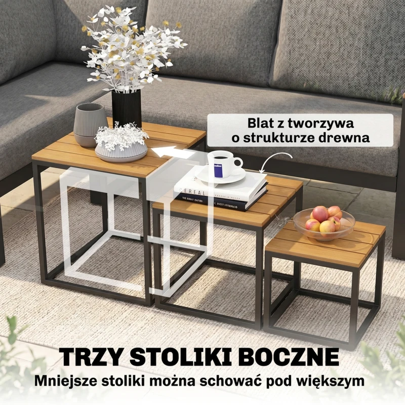 Outsunny Zestaw mebli ogrodowych 5-częściowy, zestaw mebli ogrodowych z narożnikiem, dwuosobową sofą, stolikiem kawowym, zestaw mebli balkonowych z poduszkami, zestaw wypoczynkowy, szary