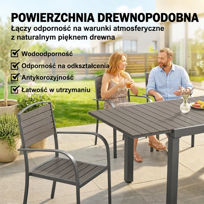 Outsunny Zestaw Mebli Ogrodowych 7-częściowy Z Rozkładanym Stołem i 6 Krzesłami, Design Lameli Drewna, Rama Aluminiowa