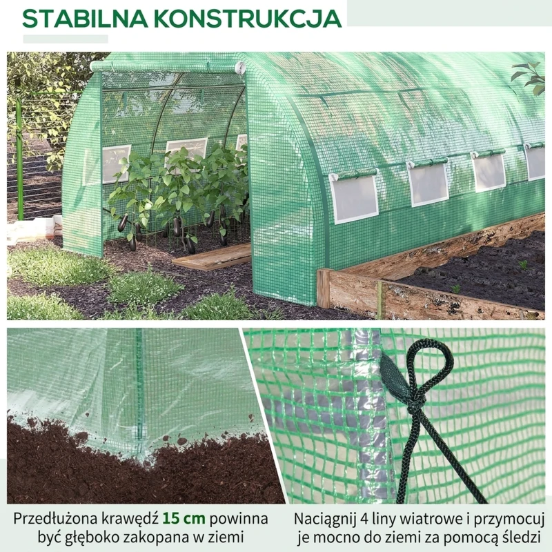 Outsunny Szklarnia foliowa, Szklarnia, przechodnia, Okno siatki, Rama metalowa, 4x3x2m, Zielony
