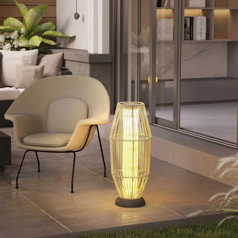 Outsunny Lampada Solare da Giardino con Illuminazione LED, in PE, Rattan e Acciaio, Ø26x72 cm, Grigio