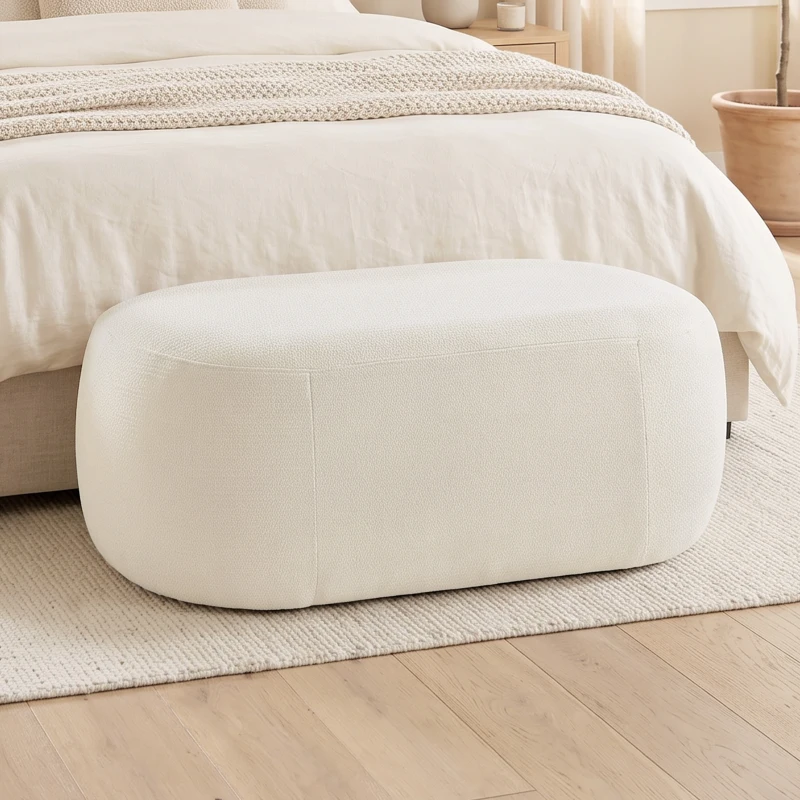 HOMCOM Bancă pentru pat complet tapițată design pietricică bancă chenille cu picioare din plastic 98 cm crem